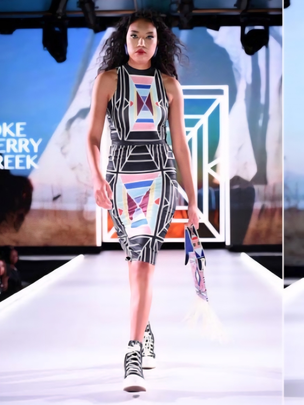 Choke Cherry Creek Native  Geometric Print Bodycon Crop Top Pencil Skirt Set
